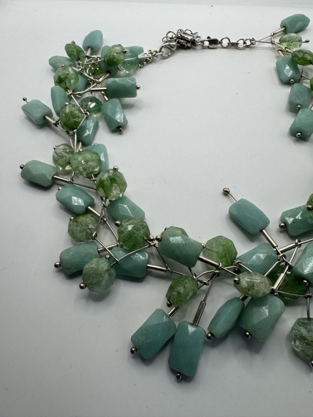 Handmade Genuine Aventurine Stone “Fringe” Statement Necklace 14” - Picture 4 of 5
